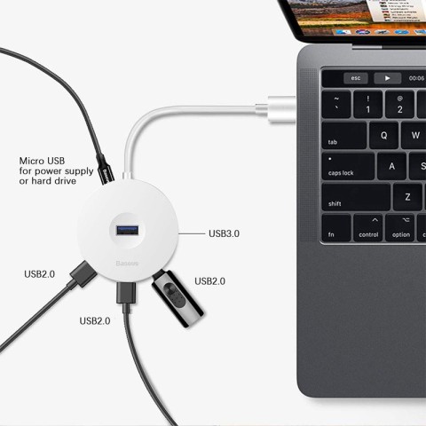 Перехідник HUB Baseus Round Box Type-C to USB 3.0 + 3USB 2.0 (CAHUB-G) Білий