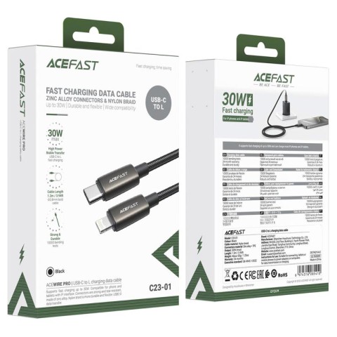 Дата кабель Acefast C23-01 Type-C to Lightning 30W (1.2m) Black