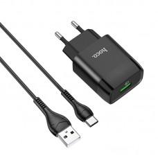 МЗП Hoco C72Q Glorious QC3.0 18W (1USB/3A) + Type-C Чорний