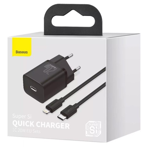 МЗП Baseus Super Si Quick Charger 20W (1USB-C) + кабель Type-C to Lightning (TZCCSUP-B) Чорний