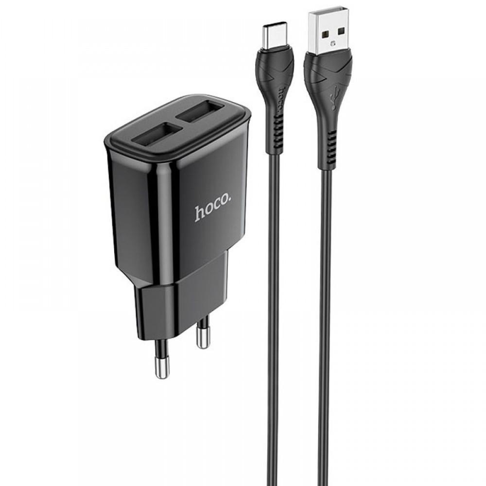 МЗП Hoco C88A Star round 2.4A (2USB-A) + кабель USB to Type-C Чорний