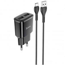 МЗП Hoco C88A Star round 2.4A (2USB-A) + кабель USB to Type-C Чорний