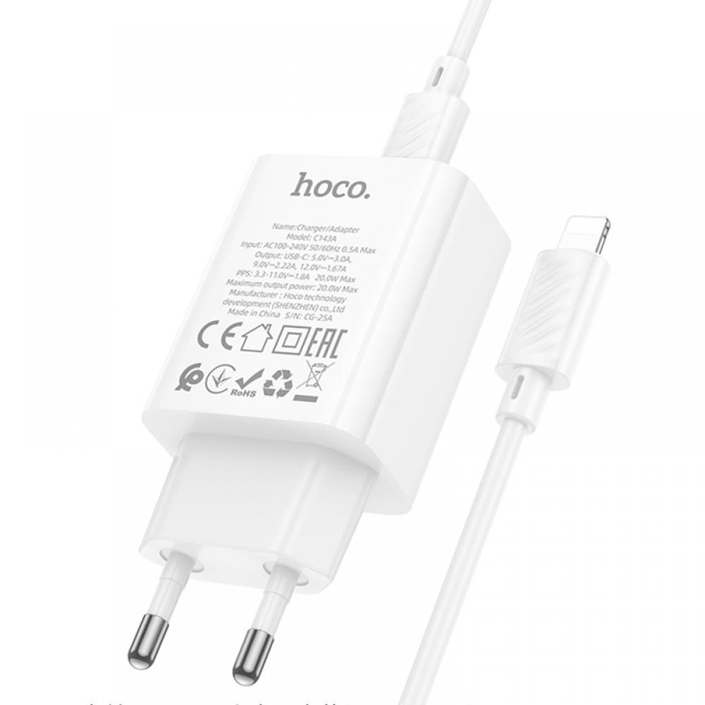 МЗП Hoco C143A Benefit PD20W (1USB-C) + кабель Type-C to Lightning White