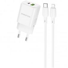 МЗП Borofone BN14 Royal PD30W+QC3.0 (1USB-A/1C) + кабель Type-C to Lightning White