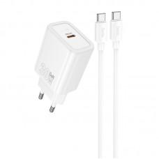МЗП Hoco N62 Gentle PD30W (1USB-C) + кабель Type-C to Type-C White