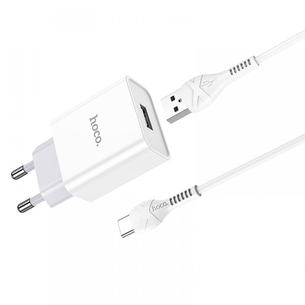 МЗП Hoco C81A Asombroso 2.1A (1USB-A) + кабель USB to Type-C Білий