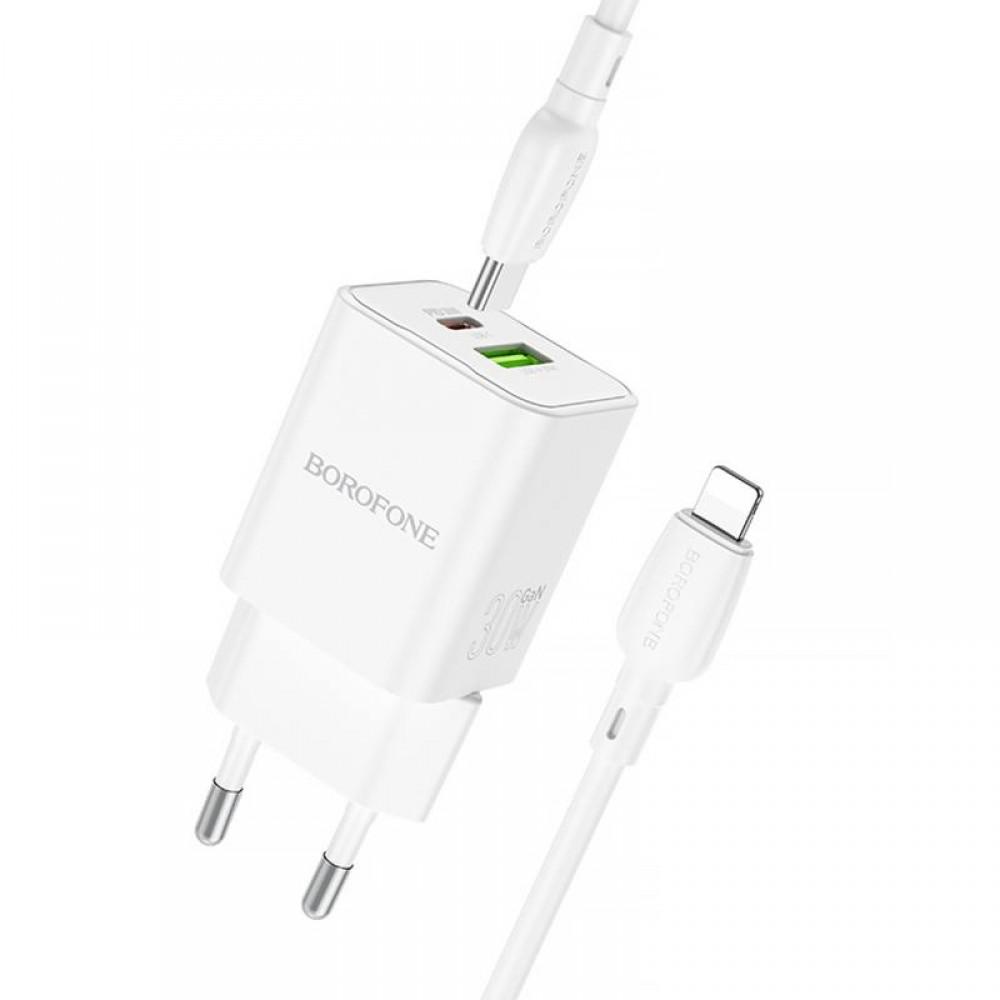 МЗП Borofone BN14 Royal PD30W+QC3.0 (1USB-A/1C) + кабель Type-C to Lightning White