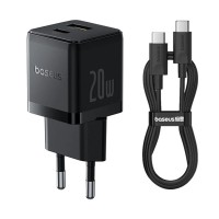МЗП Baseus Palm Fast Charger 20W (1USB-A/1C) + кабель Type-C to Type-C (P10111608) Cluster Black