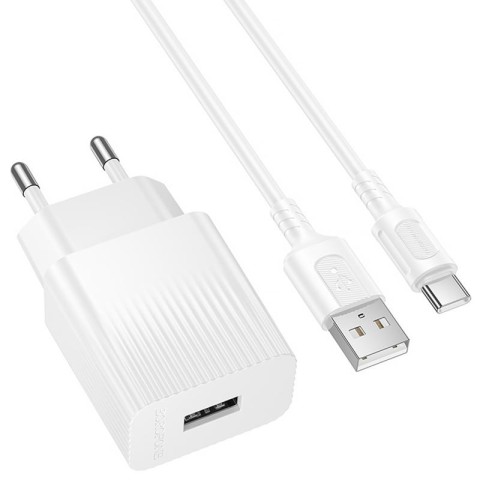 МЗП Borofone BAS71A Source 10.5W (1USB-A) + кабель USB to Type-C White