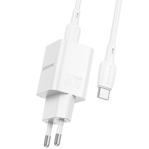 МЗП Borofone BN14 Royal PD30W+QC3.0 (1USB-A/1C) + кабель Type-C to Type-C White