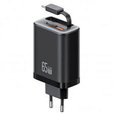 МЗП Usams US-CC299 GaN With Retractable Type-C Cable Xiang Ser. 65W (1USB-A/1C)