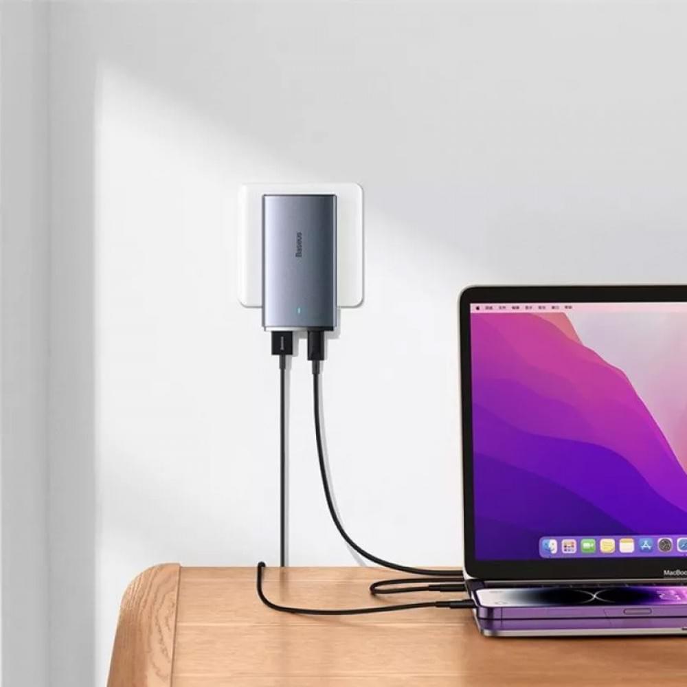 СЗУ Baseus GaN5 Pro Ultra-Slim QC 3.0+PD 65W (1USB-A/1C) + кабель Type-C to Type-C (CCGP15011)