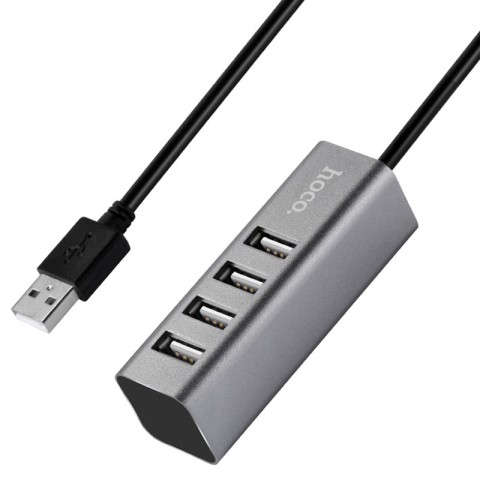 Перехідник HUB Hoco HB1 USB to USB 2.0 (4 port) (1m) Сірий