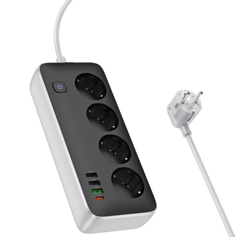 Подовжувач Hoco AC22 Sunlight (PD30W/1C/3A/4xSocket) (1.5m) Black