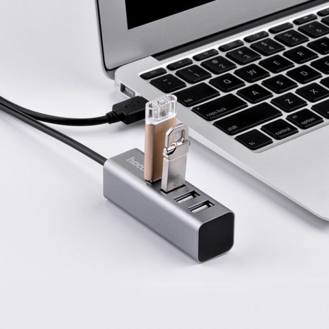 Перехідник HUB Hoco HB1 USB to USB 2.0 (4 port) (1m) Сірий