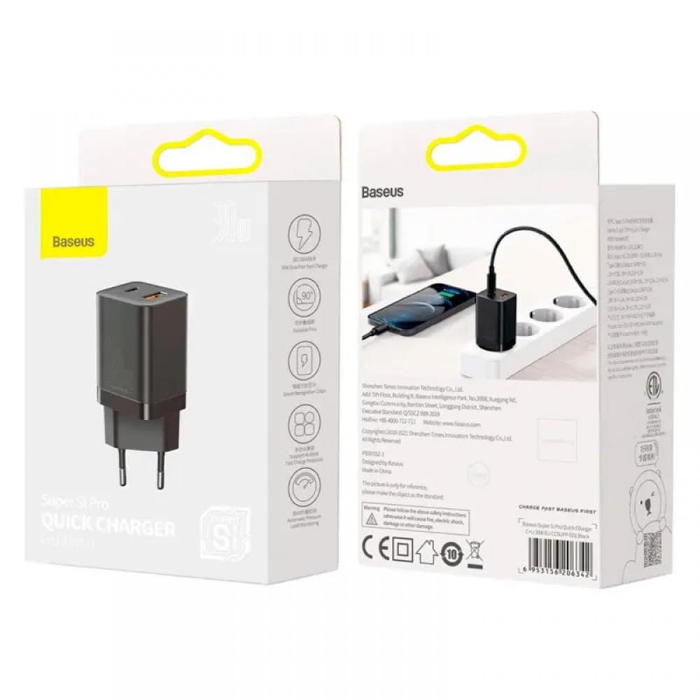 МЗП Baseus Super Si Pro Quick Charger 30W (1USB-A/1C) (CCSUPP-E) Black