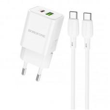 МЗП Borofone BN14 Royal PD30W+QC3.0 (1USB-A/1C) + кабель Type-C to Type-C White