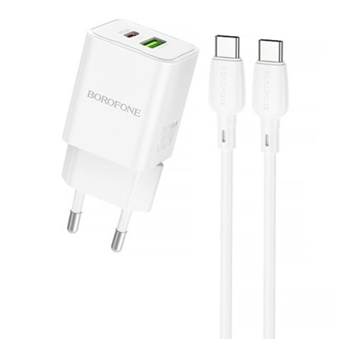 МЗП Borofone BN14 Royal PD30W+QC3.0 (1USB-A/1C) + кабель Type-C to Type-C White