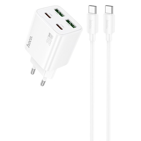 МЗП Hoco N55 Fundador PD20W four-port (2USB-A/2C) + кабель Type-C to Type-C White