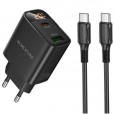 МЗП Borofone BA96A Ilustre with digital display PD20W+QC3.0 (1USB-A/1C) + кабель Type-C to Type-C Black
