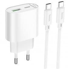 МЗП Hoco C109A Fighter PD20W+QC3.0 (1USB-A/1C) + кабель Type-C to Type-C White МЗП Hoco C109A Fighter PD20W+QC3.0 (1USB-A/1C) + кабель Type-C to Type-C White