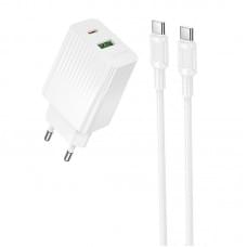 МЗП Borofone BAS76A Source PD30W+QC3.0 (1USB-A/1C) + кабель Type-C to Type-C White