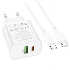 МЗП Borofone BA88A Navy PD20W+QC3.0 (1USB-A/1C) + кабель Type-C to Type-C White