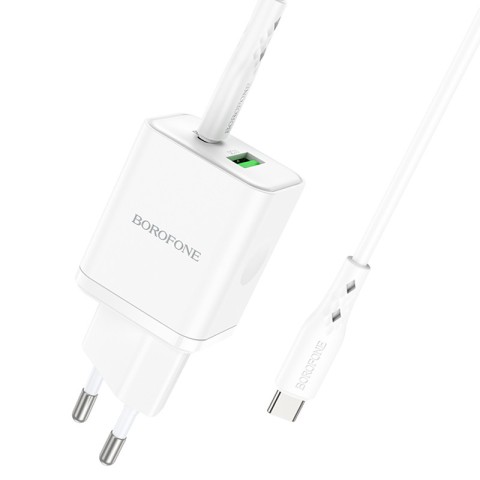 МЗП Borofone BN7 PD20W+QC3.0 (1USB-A/1C) + кабель Type-C to Type-C White