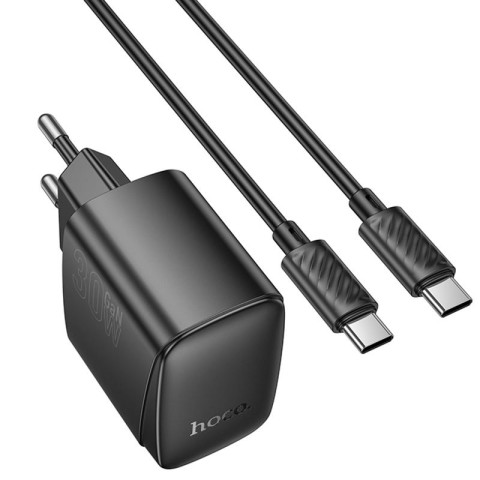 МЗП Hoco CS61A Bright PD30W+QC3.0 (1USB-A/1C) + кабель Type-C to Type-C Black