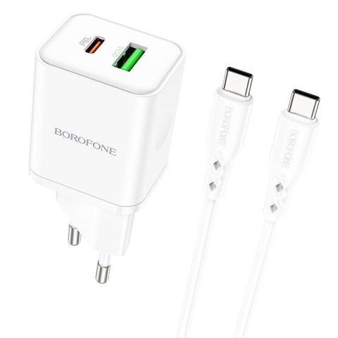 МЗП Borofone BN7 PD20W+QC3.0 (1USB-A/1C) + кабель Type-C to Type-C White