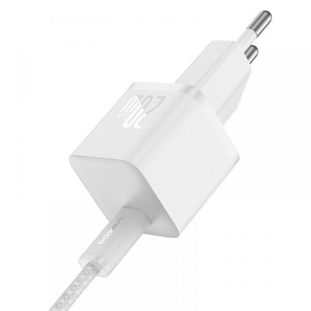 МЗП Baseus GaN5 Fast Charger (mini) PD20W (1USB-C) + кабель Type-C to Type-C (P10110900113) Moon White