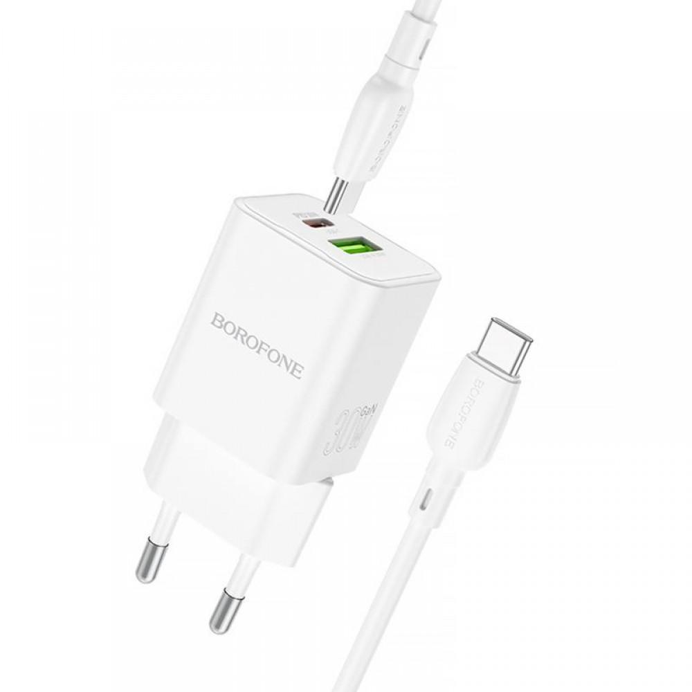 МЗП Borofone BN14 Royal PD30W+QC3.0 (1USB-A/1C) + кабель Type-C to Type-C White
