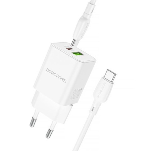 МЗП Borofone BN14 Royal PD30W+QC3.0 (1USB-A/1C) + кабель Type-C to Type-C White