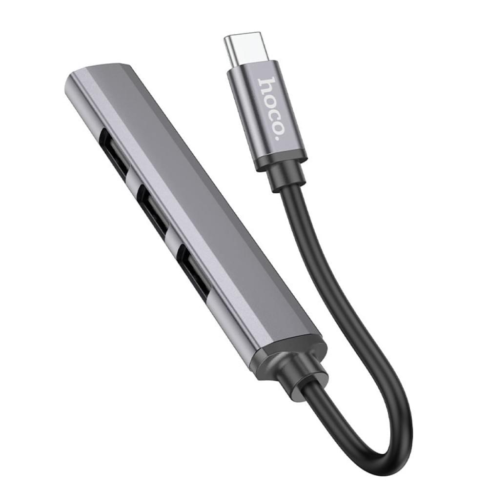 Перехідник Hoco HB26 4in1 (Type-C to USB3.0+USB2.0*3) Metal gray