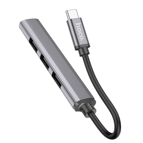 Перехідник Hoco HB26 4in1 (Type-C to USB3.0+USB2.0*3) Metal gray
