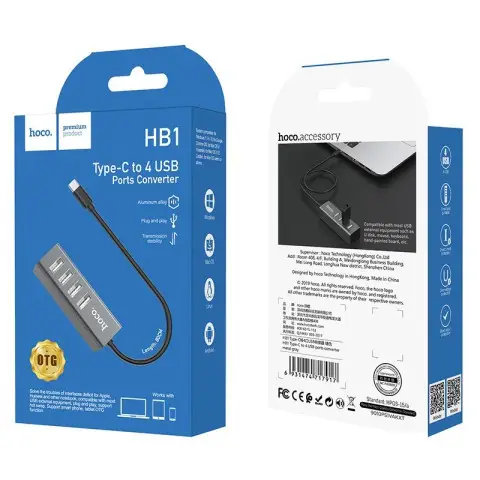Перехідник HUB Hoco HB1 USB to USB 2.0 (4 port) (1m) Сірий