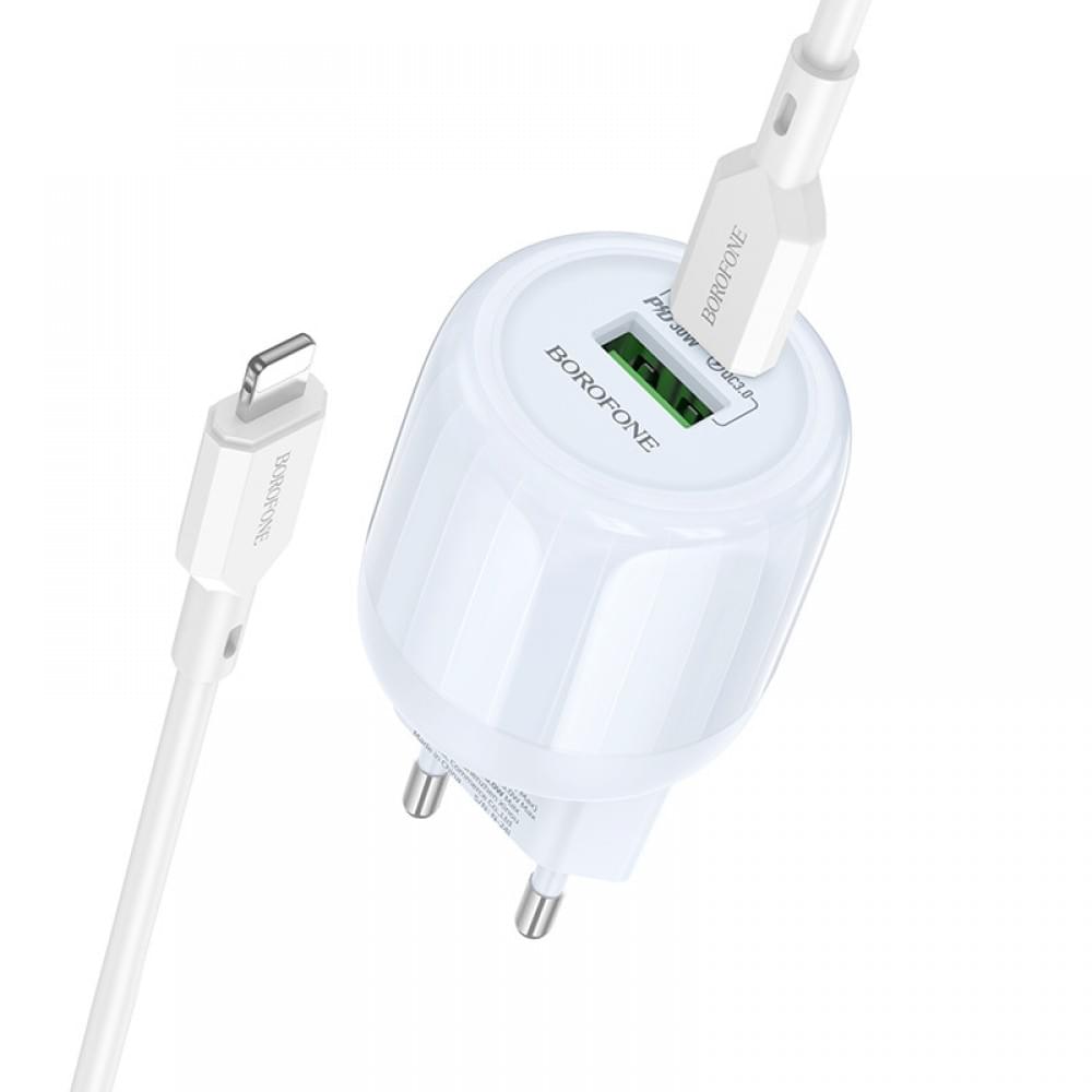 МЗП Borofone BA94A Lustrous PD30W+QC3.0 (1USB-A/1C) + кабель Type-C to Lightning Blue
