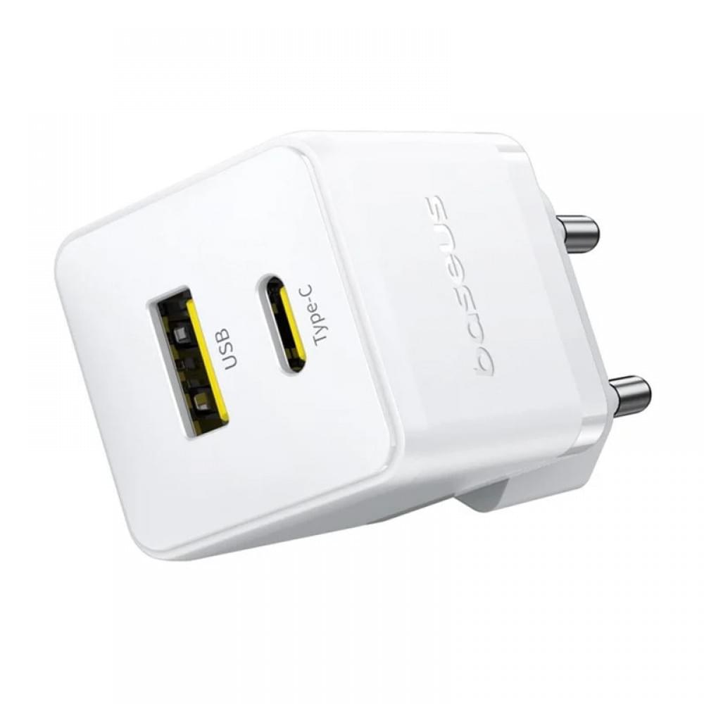 МЗП Baseus Palm Fast Charger 20W (1USB-A/1C) + кабель Type-C to Type-C (P10111608) Moon White