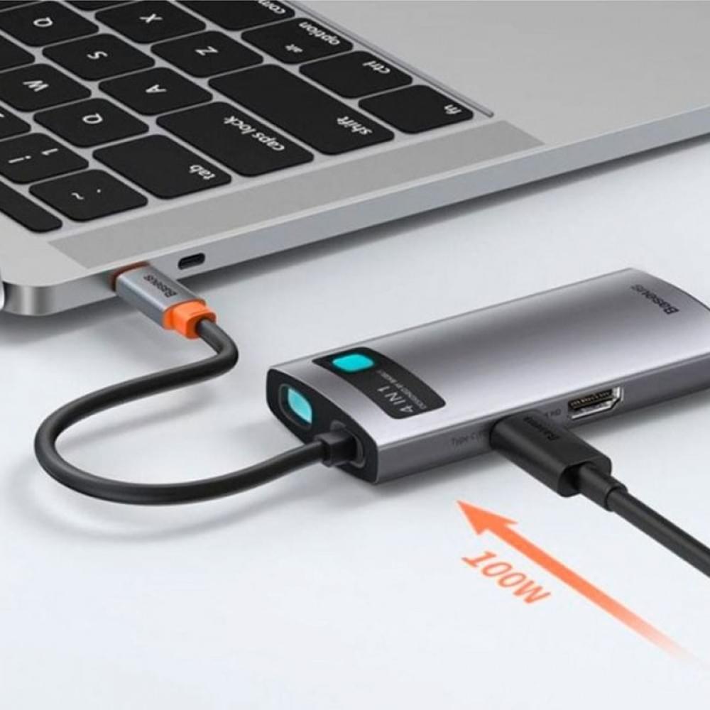 Перехідник HUB Baseus Metal Gleam Series 4-in-1 Type-C (CAHUB-CY) Gray