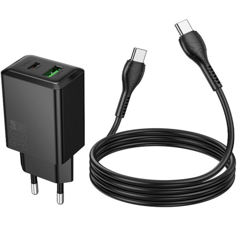 МЗП Hoco N71 Nuevo PD30W+QC3.0 (1USB-A/1C) + кабель Type-C to Type-C Black