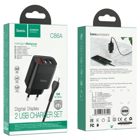 МЗП HOCO C86A (2USB/2.4A) + MicroUSB Чорний