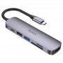 Перехідник Hoco HB28 Multi-function 6in1 (Type-C to HDTV+USB3.0+USB2.0+SD+TF+PD) Metal gray