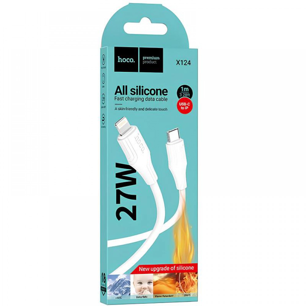 Дата кабель Hoco X124 Bien silicone Type-C to Lightning 27W (1m) White