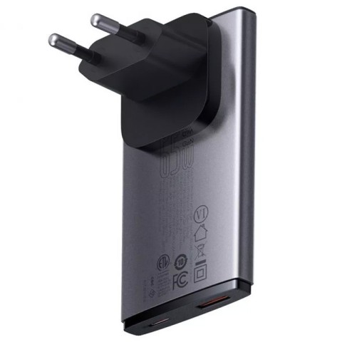 МЗП Baseus GaN5 Pro Ultra-Slim QC 3.0+PD 65W (1USB-A/1C) + кабель Type-C to Type-C (CCGP15011) Gray
