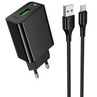 МЗП Hoco CS92A Leader 18W+QC3.0 (1USB-A) + кабель USB to Type-C Black