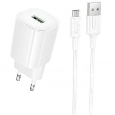 МЗП Borofone BA102A Pudding QC3.0 (1USB-A) + кабель USB to MicroUSB White