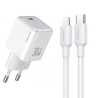 МЗП Usams US-CC186 PD30W (1USB-C) + кабель Type-C to Lightning White
