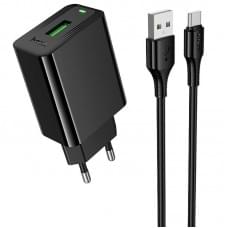 МЗП Hoco CS92A Leader 18W+QC3.0 (1USB-A) + кабель USB to Type-C Black