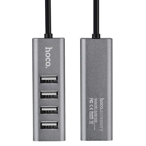 Перехідник HUB Hoco HB1 USB to USB 2.0 (4 port) (1m) Сірий