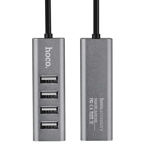 Перехідник HUB Hoco HB1 USB to USB 2.0 (4 port) (1m) Сірий